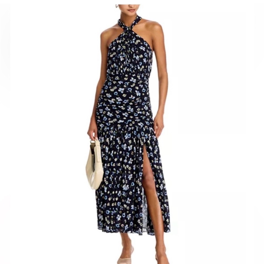 Veronica Beard Navy Floral Halter Maxi Dress